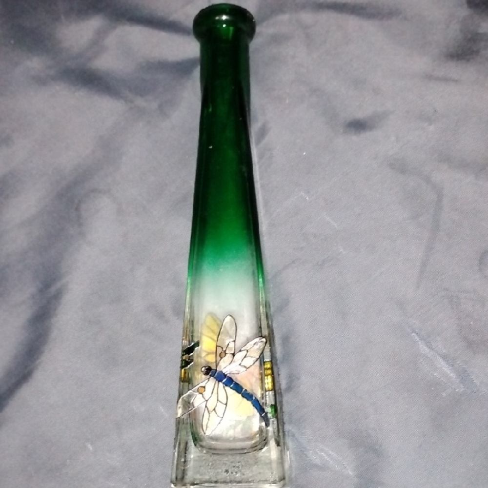 Emerald and Ivory Dragonfly Glass Vase